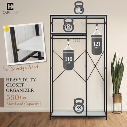 CAPHAUS 550 lbs Capacity Heavy Duty Clothing Rack, 40" W Metal Garment Rack with Drawers Hanging Rods and Wood Shelves Freestanding Closet Organizer, White Board - color: White, size: 40 Inch