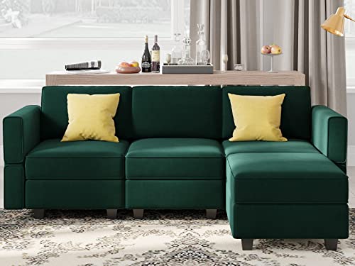 Belffin Convertible Sectional Sofa with Chaise Velvet L Shaped Sofa Couch Modular Sectional Sofa with Storage Green - color: Green, size: L Shape Sofa