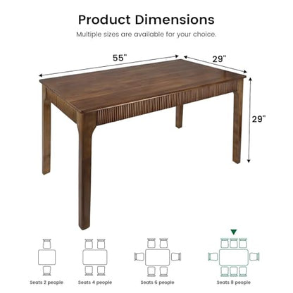 55" Solid Wood Dining Room Table,Rectangular Kitchen Real Wooden Table | 4-6 Person Modern Farmhouse Mid Century Fluted Design Furniture Desk for Home,Small Space,Apartment,Living Room Walnut - color: Walnut, size: 55" L x 29" W x 29" H