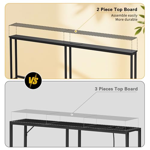VASMIA 70.9 Inch Narrow Console Table with Outlet,Bamboo Sofa Table,Behind Couch Table,Skinny Hallway Table for Entryway Living Room,Foyer,Black - color: Black, size: 5.91"D x 70.87"W x 29.52"H