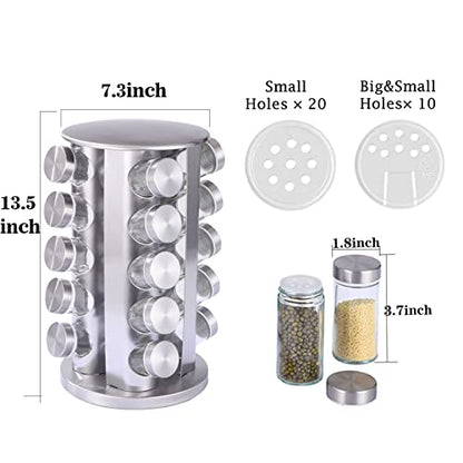 KALINCO Rotating Spice Rack Organizer, Revolving Spice Rack for Cabinet, Stainless Steel Spice Organizer with Jars(20-Jar) - size: 20-Jar Round