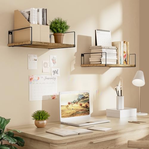 SRIWATANA Deep Floating Shelves for Wall 16''W x 12''D, Carbonized Black | Wide Wood Wall Shelves Set of 2, Large Storage, 40lbs, Easy Wall Mount, for Bedroom Living Room Kitchen Bathroom Decor - color: Carbonized Black