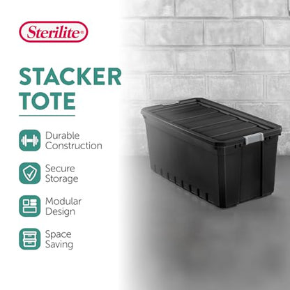 Sterilite 6-Pack Plastic Storage Bins with Lids, Stackable Containers, 50 Gallon, Black - size: 50 Gallon, style: 6 Pack