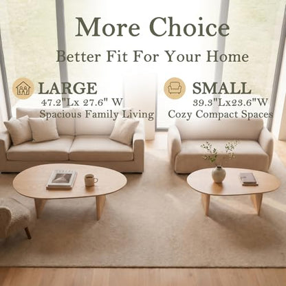 Honyee Oval Coffee Table, 47.2" Wood Coffee Table for Living Room, Modern Wooden Center Table with Solid Wood Veneer Legs, Sturdy Rounded Edge Design, Easy Assembly, Apartment Friendly, Natural - size: 47.2 inches x 27.6 inches x 16.5 inches