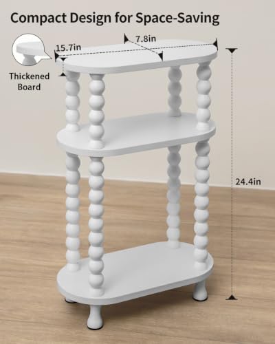 3-Tier Narrow Side Table, Slim End Table for Small Spaces | Skinny wooden side table with shelf storage. Ideal as living room accent or bedroom nightstand.Easy assembly, space-saving - color: White
