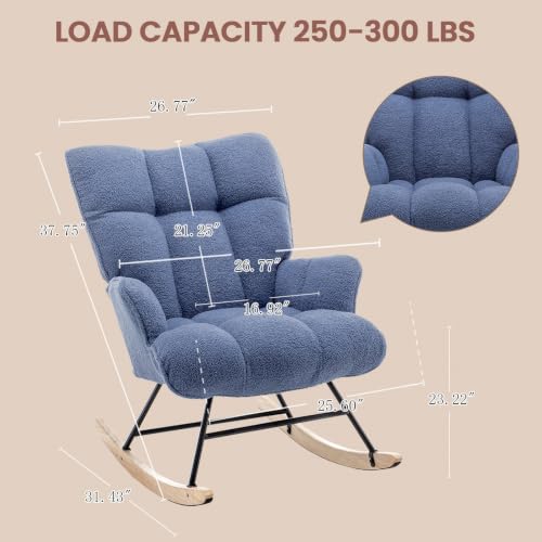Rocking Chair Nursery Teddy Upholstered Glider Rocker Rocking Accent Chair Padded Seat with High Backrest Armchair Comfy Side Chair for Living Room Bedroom Offices (Darkblue Teddy) - color: Darkblue