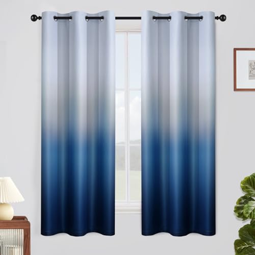 SimpleHome Ombre Gradient Blue White to Gray Curtains for Bedroom, 42Wx63L | Room Darkening Curtains,Light Blocking Thermal Insulated Grommet Window Curtains for Living Room,2 Panels,63 Inches Length - color: Blue and White, size: 42"W x 63"L (Pack of 2)