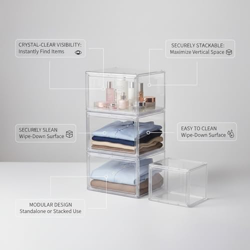Clear Stackable Storage Bins with Lids, Durable Plastic Organizer Containers for Closet, Shelf & Desktop Organization - size: 10.63 x 8.66 x 5.12 in