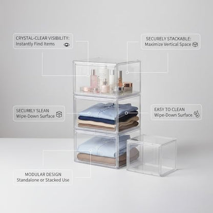 Clear Stackable Storage Bins with Lids, Durable Plastic Organizer Containers for Closet, Shelf & Desktop Organization - size: 10.63 x 8.66 x 5.12 in