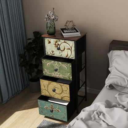 Small Dresser for Bedroom with Retro Flower Narrow Drawers Slim Chest of Drawers Skinny Nightstand Sofa End Table for Living Room Entryway Closet Storage (Multi, 4 Drawers) - size: 11.8"D x 16.5"W x 36.8"H (4 Drawers)