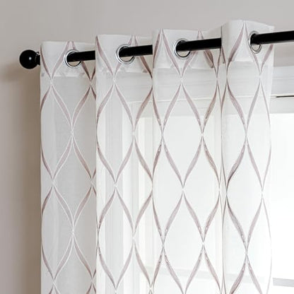 SLEEP ZONE Sheer Curtains for Living Room and Bedroom, Embroidered Sheer Curtains White Sheer Curtain 52 × 72 inches Long of 2 Panels, Off-White Waves - color: White Waves, size: 52"W×72"L