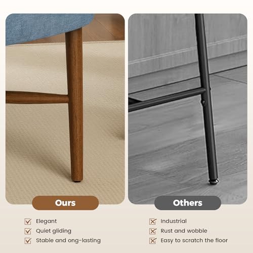 Farmhouse Dining Chairs Set of 2, Linen Seat, Wood Legs, Blue | Mid Century Modern, Upholstered Padded Cushion, Solid Wood Cross-Brace, Easy 15-Min Assembly, Kitchen Dining Room - color: Blue, size: Set of 2
