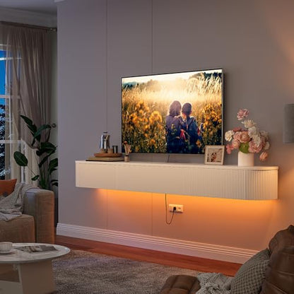Floating TV Stand with Drawers 94'',Wall Mount TV Stand,Floating Entertainment Center Shelf for Bedroom Living Room Under TV,Fully Assembled,Off-White - color: Milky White, size: 94IN