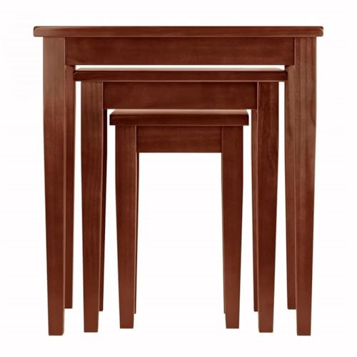 Pemberly Row 3-Piece Solid Wood Nesting Tables, Antique Walnut Finish, Stackable Design, Includes Small, Medium, Large Sizes, Transitional Style for Living Room or Home Office Use - style: Straight Edge Top