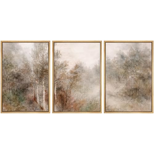 SIGNWIN Framed Wall Art Print Set Vintage Misty Forest Watercolor Illustrations Modern Art Chic Multicolor for Living Room, Bedroom, Office - 16"x24"x3 Natural - color: A26-2601-LL12, size: 16"x24"x3 Panels Natural