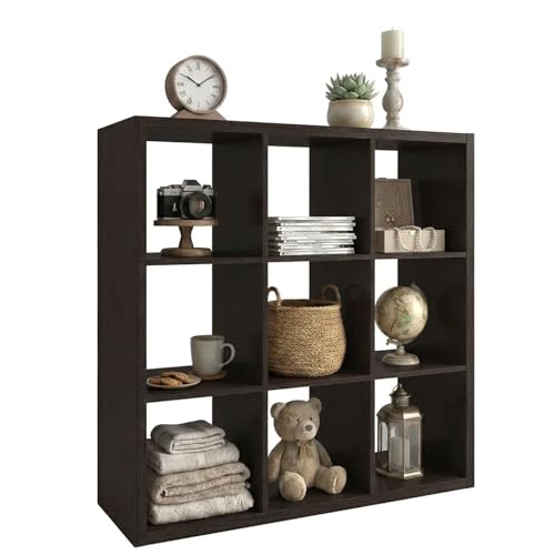WannabeMyself【2026 Wooden Thick Frame】 9 Cube Storage Organizer with Anti-Tipping Kits, Reversible Open Back Book Shelf,Bookcase for Living Room,Bedroom,Entrance Hall,Office,11.6×36.3×36.3,Chocolate - color: Chocolate, size: 9 cube (11inch)
