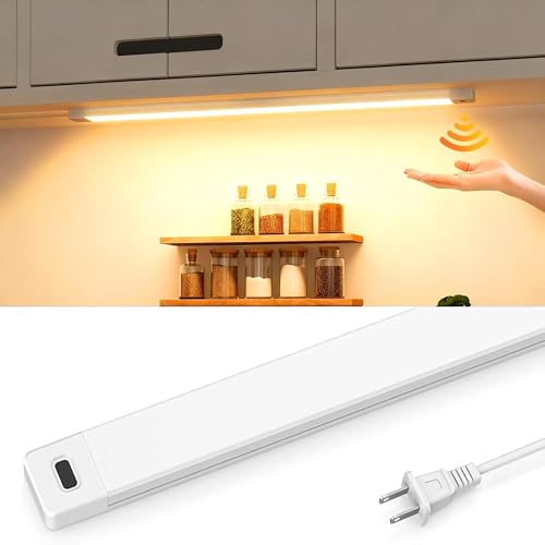 MYPLUS 16 Inch Under Cabinet Lights with Hand Wave, Under Counter Lighting 3000K Warm White,Dimmable,Plug and Play,LED Lights for Kitchen Cabinet, Cupboard, Closet, Desk - color: 3000K-Warm White, size: 16inch-1Pack