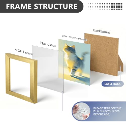 4x4 Picture Frame, Wall Mount or Tabletop Photo Frames with Engineered Wood, Gold 10 Pack - color: GD, size: 4x4-10PK