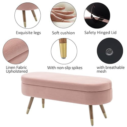 IAFIKE Oval Storage Bench 43.5" Ottoman Bench Upholstered Boucle Fabric Footrest Bench with Golden Metal Legs End of Bed for Bedroom, Living Room, Entryway,Bed Side (Pink) - color: Pink