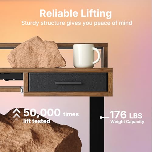 HUANUO 48″ x 26″ Electric Standing Desk with 2 Drawers &24.4″ Large Keyboard Tray, C-Clamp Mount Compatible, Adjustable Computer Desk for Office, Sit Stand Up Desk with 4 Height Presets, Deep Walnut - color: Deep Walnut, size: 48*26 inch