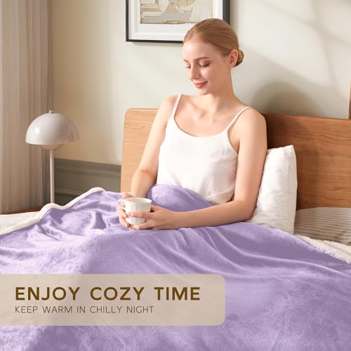 BEAUTEX Sherpa Fleece Throw Blankets Soft Fluffy Flannel Plush Cozy | Fuzzy Light Purple Cuddle Blanket for Couch, Bed, Sofa, Adults (50" x 60", Light Purple) - color: Lavender, size: Throw-50"x60"