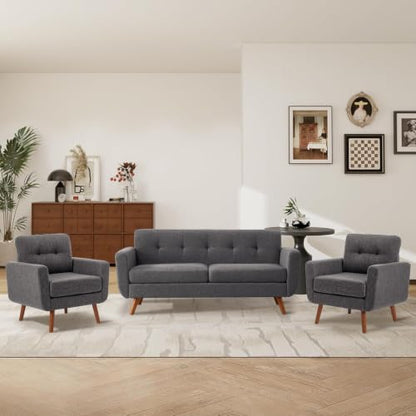 Tbfit Linen Fabric Single Sofa, Accent Chair, Mid Century Modern Armchair for Living Room, Bedroom Button Tufted Upholstered Comfy Reading Sofas, Gray - color: Grey, size: Single*2