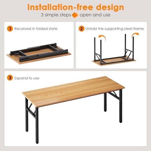 Need Computer Desk Office Desk 55 inches Folding Table Computer Table Workstation No Install Needed,Teak Black AC5BB-140X - color: Teak & Black, size: 55 inches