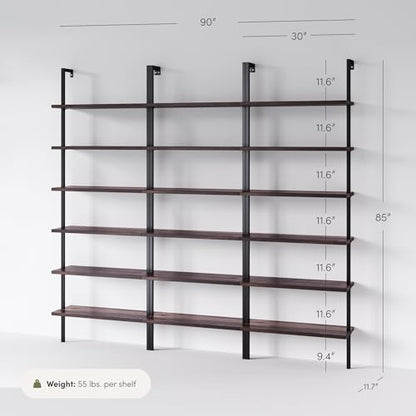Nathan James Theo 6-Shelf Tall Bookcase, Wall Mount Bookshelf with Natural Wood Finish and Industrial Metal Frame, Nutmeg/Matte Black, Set of 3 - color: Nutmeg/Matte Black, size: Set of 3