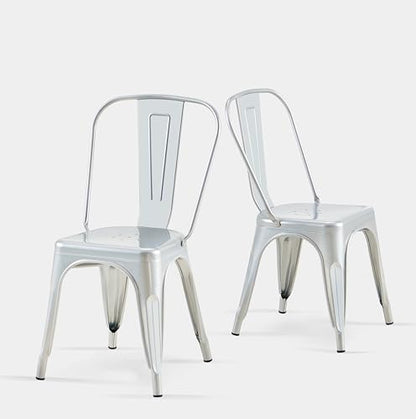 Moonlight Silver Color,Metal Dining Chairs Set of 2 | Silver Outdoor Metal Iron Chairs for Cafe Farmhouse Kitchen,Bistro,Dining Room,Patio - color: Moonlight Silver