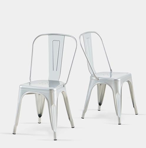 Moonlight Silver Color,Metal Dining Chairs Set of 2 | Silver Outdoor Metal Iron Chairs for Cafe Farmhouse Kitchen,Bistro,Dining Room,Patio - color: Moonlight Silver