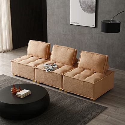 KEVINSPACE 31.5" Modular Sectional Sofa Couch, Armless Floor Chair with Gold Wood Legs and Pillow, Teddy Fabric Convertible Sofa, Variable Sectional Sofa for Living Room, Free Combination, Khaki - color: 1pcs Khaki