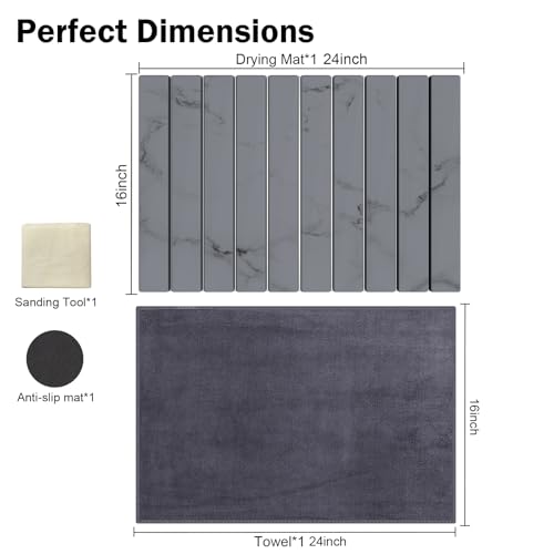 Stone Dish Drying Mat for Kitchen Counter,24"(L)×16"(W) Collapsible Fast-Drying Diatomaceous Earth Mats with Towel Sanding Tool,Versatile Stone Drying Mats for Cups Dishes Bottles - color: Marble-Dark Grey, size: 24"L x 16"W