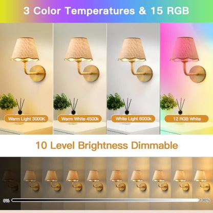 1 Pack Rattan Wall Sconces, Wall Light with Grass-Woven Lampshade for Bedroom Living Room Hallway Porch(PE001-RGB-5000 1 Pack) - size: 1-Pack