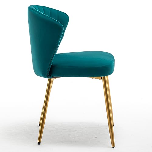 GDFStudio 30.71" Modern Velvet Accent Chair, Comfy Lounge Chair, Upholstered Side Chair with Channel Tufted Back, Gold Metal Legs, Armless Reading Chair for Living Room Bedroom Small Spaces, Teal Blue - color: Teal Blue + Polyester