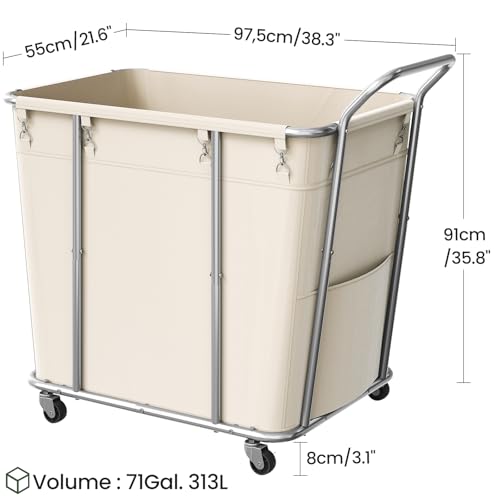 Laundry Sorter, 313L Large Laundry Basket, Rolling Hamper, Minimalist Laundry Organizer on Wheels, for Laundry Room, Bedroom, Guest Room, Beige TXY09WM