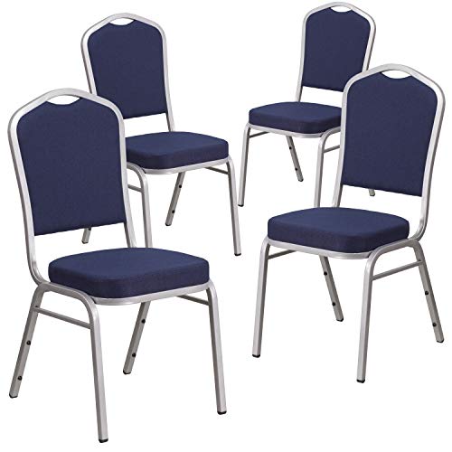 Flash Furniture Hercules Crown Back Stackable Banquet Chair, Silver, 4-Pack | Silver Frame, Fabric Upholstery - color: Navy Fabric/Silver Frame, size: Set of 4