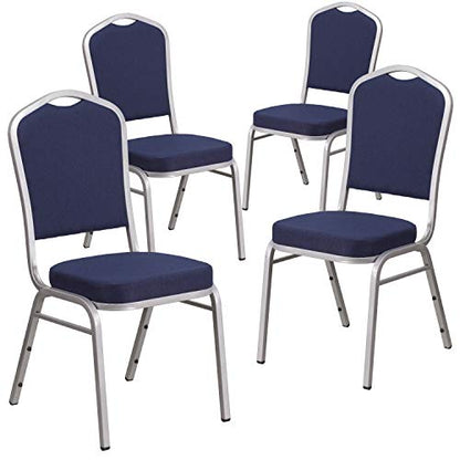 Flash Furniture Hercules Crown Back Stackable Banquet Chair, Silver, 4-Pack | Silver Frame, Fabric Upholstery - color: Navy Fabric/Silver Frame, size: Set of 4