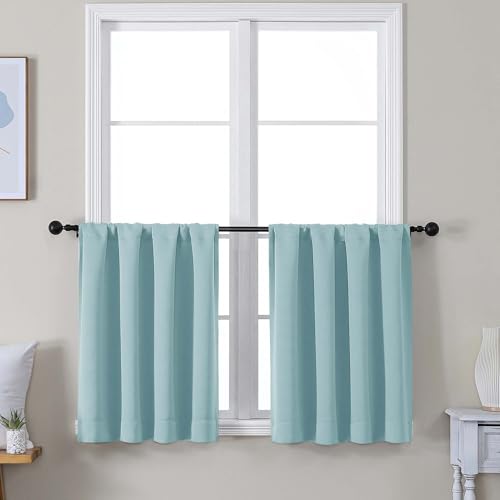 Simplebrand Ava Aqua Short 24 Inches Blackout Curtain 2 Panels Set, Half Window Rod Pocket Privacy Curtain Tiers for Kitchen, Curtains Blackout for Bathroom Shades, W30 x L24 Inch, Aqua - color: Aqua, size: 30"W x 24"L (Pack of 2)