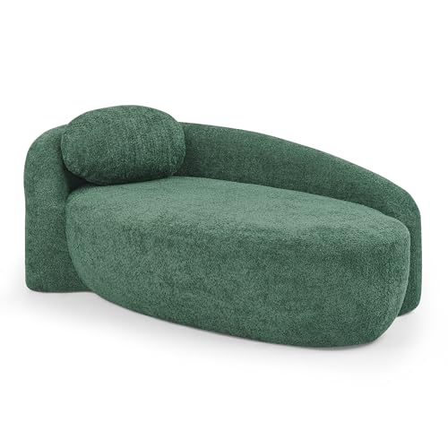 JIVOIT Modern Oval Single Lazy Sofa Chair, Bouclé Fabric Single Lounge Chair with Integrated Backrest, Side Armrest and Pillow, Compact Space-Saving Lounge Chair for Living Room Bedroom (Green//033) - color: Green//033