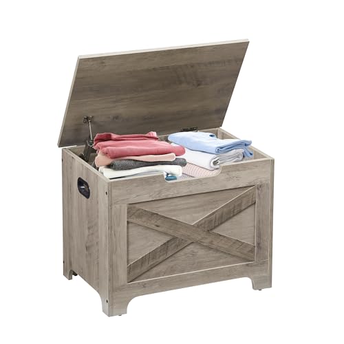 IDEALHOUSE 23.6" Storage Bench with 2 Safety Hinges, Grey | Retro Wooden Storage Chest, Loads 300 lb, Easy Assembly, Storage Ottoman Bench for Bedroom Entryway Living Room - color: Grey, size: 23.6 in