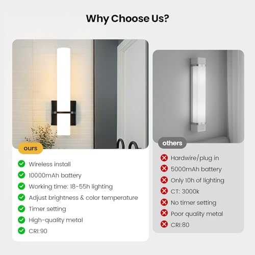 AIJIASI Black Battery Operated Wall Sconces Set of 2, 10000mAh Rechargeable Wireless Wall Sconce with Remote Control, 3000K-6000K Dimmable LED Wall Lights for Living Room Bedroom Hallway 15 Inch - color: Black, size: Battery Operated (15in-2pcs)