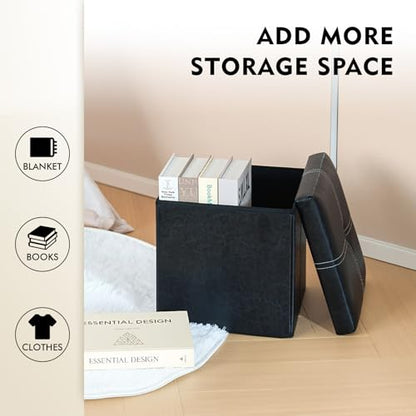B FSOBEIIALEO Storage Ottoman with Faux Leather Foldable Small Square Foot Rest Coffee Table Black 11.8"X 11.8" X 11.8" - color: Black 11.8"x11.8"x11.8"