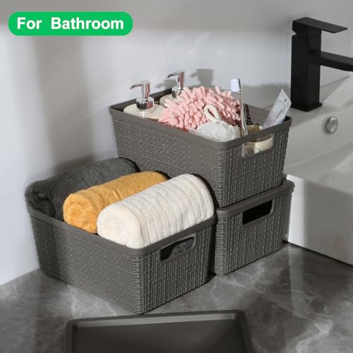 6 Pack Plastic Storage Baskets With Lids,Grey Breathable Stackable Storage Bins,Small Storage Containers,for Organizing Storage Baskets on Desktops,Closets,Playrooms,Classrooms,Offices - color: Grey