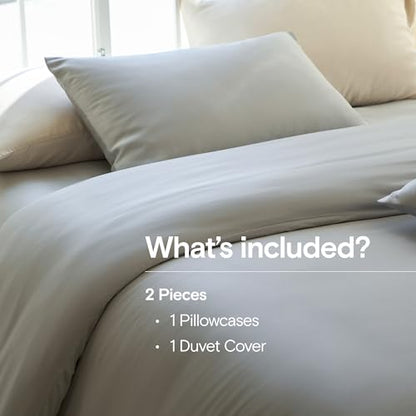 DOZ Duvet Cover Set, 100% Viscose derived from Bamboo, Organically Grown, Buttery Soft, Cooling Duvet Covers, High GSM, 1 Duvet Cover and 1 Pillowcase, 70"x90" (Dove, Twin/Twin XL) - color: Dove, size: Twin/Twin XL