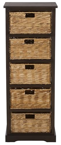 SAFAVIEH Furniture - Vedette 5-Basket Storage Tower - Dark Chocolate - Solid Wood - Coastal Basket Tower Design - Ideal for Entryway, Living Room, 17.5"W x 13.5"D x 46"H - Fully Assembled (AMH5739F) - color: Dark Chocolate