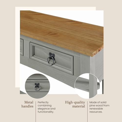 Solid Wood Hall Table Console 34.49" W, 12.64" D, 28.82" H - Farmhouse Entryway Table with 2 Drawers, Office Hallway Foyer, Wooden Storage, Cupboard Console Table - color: Grey