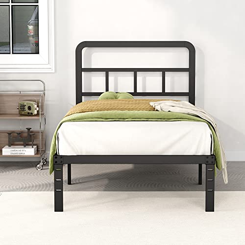 DiaOutro Twin Bed Frame with Headboard 14 Inch Metal Platform, Black | Heavy Duty Bed For Kids Adults, Steel Slat Supports No Box Spring Needed, Easy Assembly, Noise Free - size: Twin, style: 14 Inch