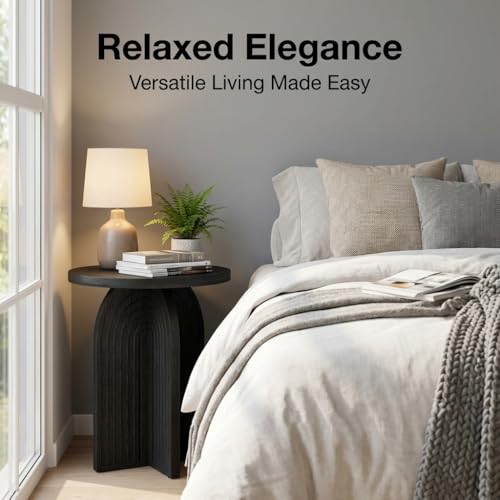 Relso Charon End Table - Round Black Mango Wood Accent Table for Bedroom or Living Room | Compact and Versatile Nightstand or Coffee Table | Modern Silhouette with Simple Assembly, Sturdy Design - color: Charon Black