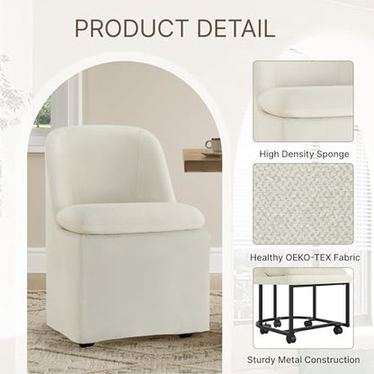 KISLOT Upholstered Dining Chairs with Casters, Washable Cover Modern Dining Room Chairs with Thick Cushion & Sturdy Metal Frame for Kitchen, Living Room, Dressing Room, Beige Fabric, Set of 4 - color: Beige, size: set of 4(2 BOX)