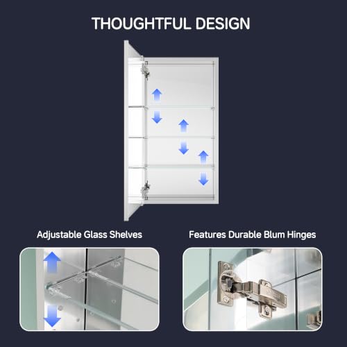Medicine Cabinet Mirror 16"W x 30"H, Bathroom Beveled Edge Mirror Cabinet | Medicine Cabinets with Adjustable Glass Shelves, Soft-Closed Hinge, Chrome Aluminum Frame, Reverse Installation - size: 16" x 30"(Beveled)